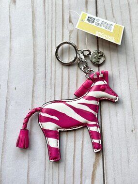 MICHAEL KORS Zebra Keychain Bag Charm Key Fob (Dragonfruit Pink)